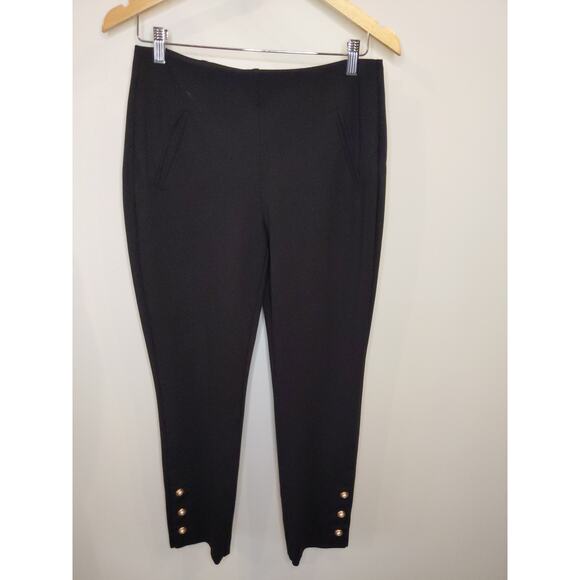 Chico's Women Sz 0 Black Ankle Slacks Pants Pearl Button Detail Stretch Pull On - Picture 1 of 9